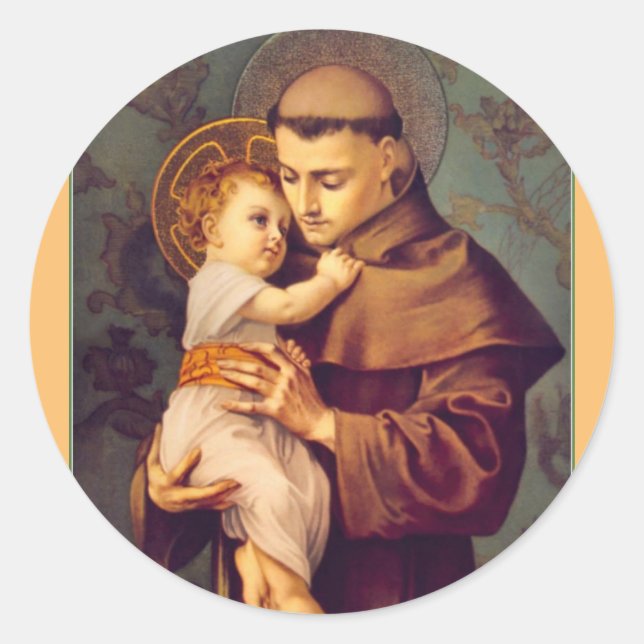 Sticker Rond Saint Antoine de Padoue avec Bébé Jésus (Devant)