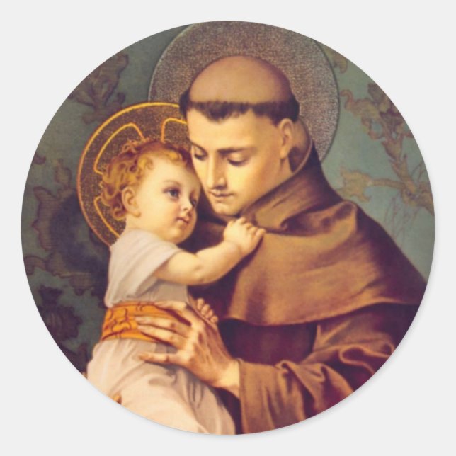 Sticker Rond Saint Antoine de Padoue avec Bébé Jésus (Devant)