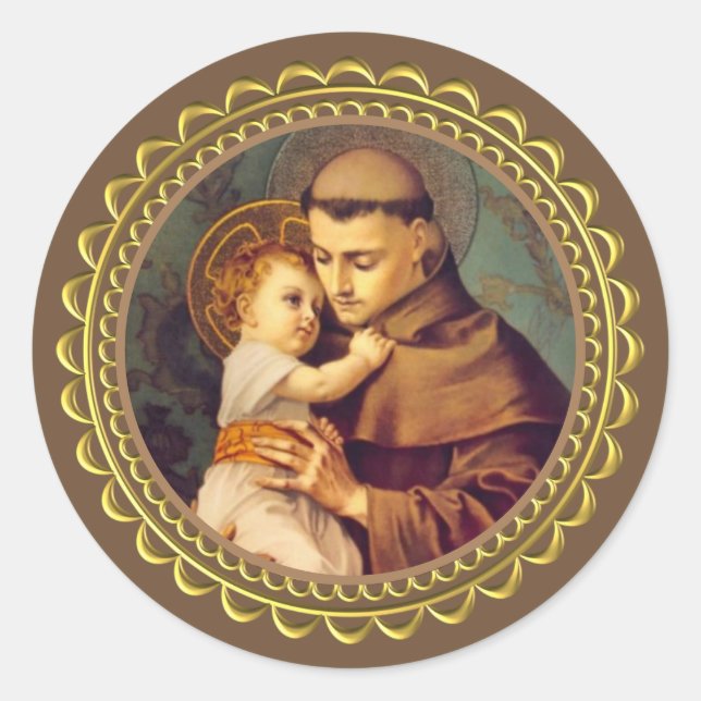 Sticker Rond Saint Antoine de Padoue avec Bébé Jésus (Devant)