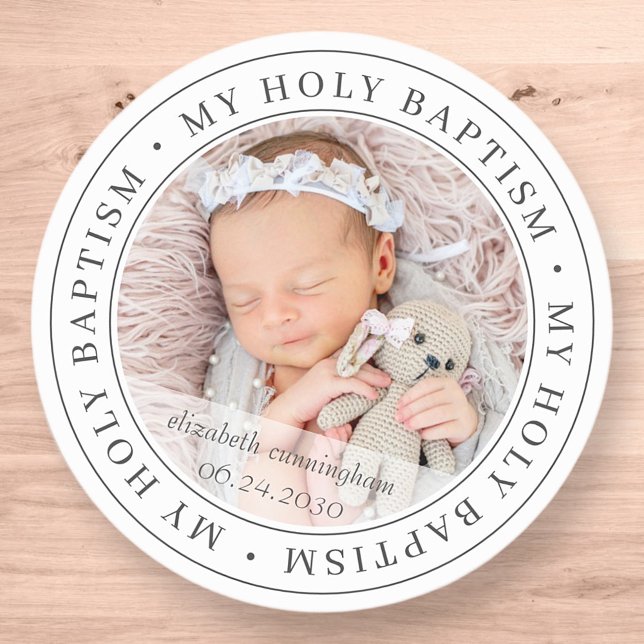 Sticker Rond Saint Baptême Cadre simple Photo personnalisée mod (Créateur téléchargé)