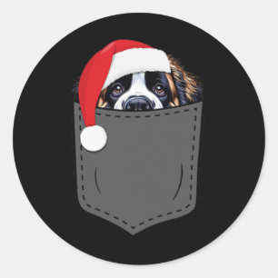 Sticker Rond Saint Bernard Chien Santa Chapeau Pocket Fun X