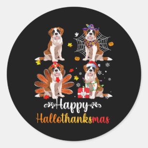 Sticker Rond Saint Bernard Halloween Joyeux Noël Joyeux Hall
