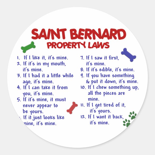 Sticker Rond SAINT BERNARD Propriété Lois 2 (Devant)