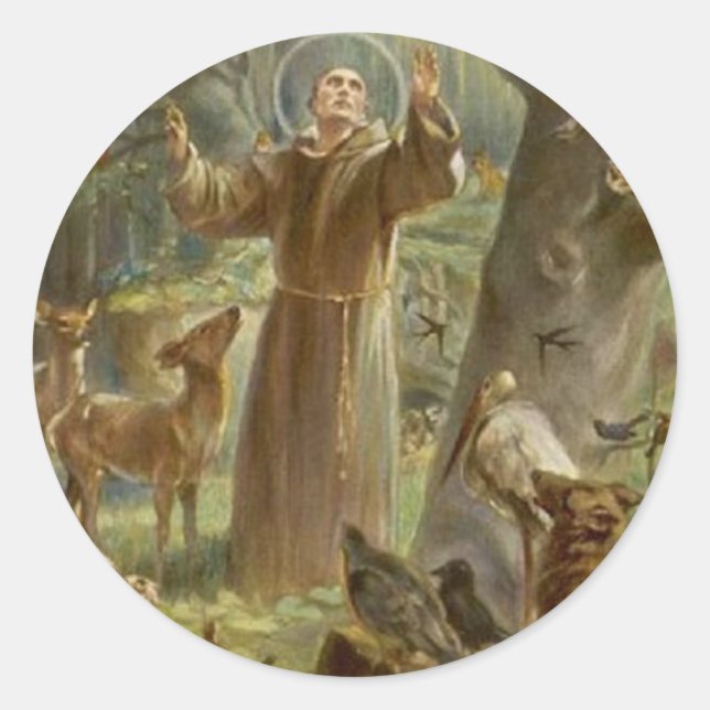 Sticker Rond Saint François d'Assise Entouré d'animaux (Devant)