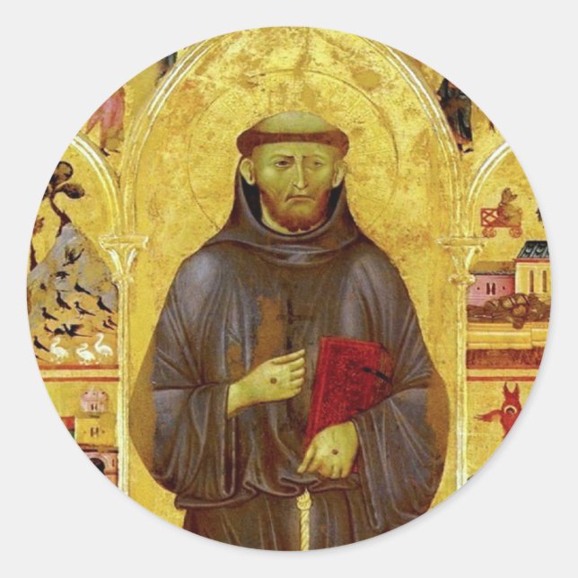 Sticker Rond Saint François d'Assise Iconographie médiévale (Devant)