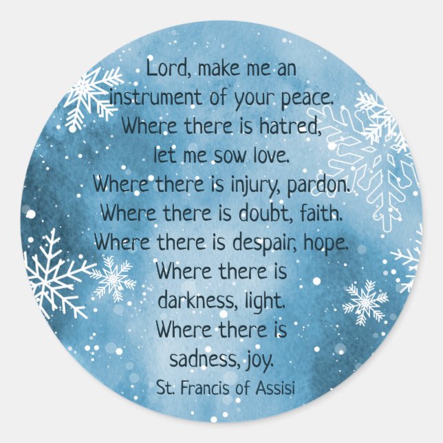 Sticker Rond Saint François d'Assise Prière Snowflake hiver (Devant)
