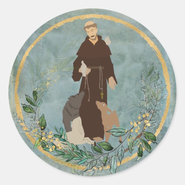Sticker Rond Saint François d'Assisi Jade Gold Protecteur pour  (Devant)