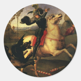 Sticker Rond Saint Georges combattant le dragon par Raphaël San