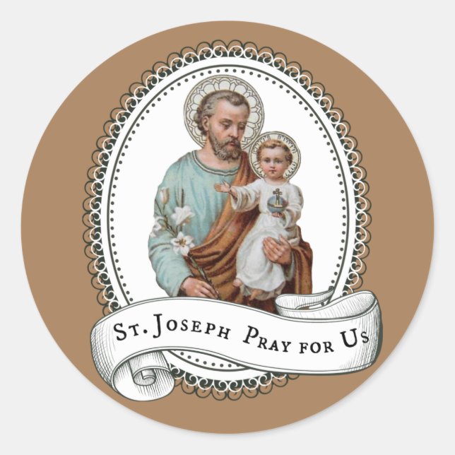 Sticker Rond Saint Joseph Bébé Jésus Lily traditionnelle Religi (Devant)
