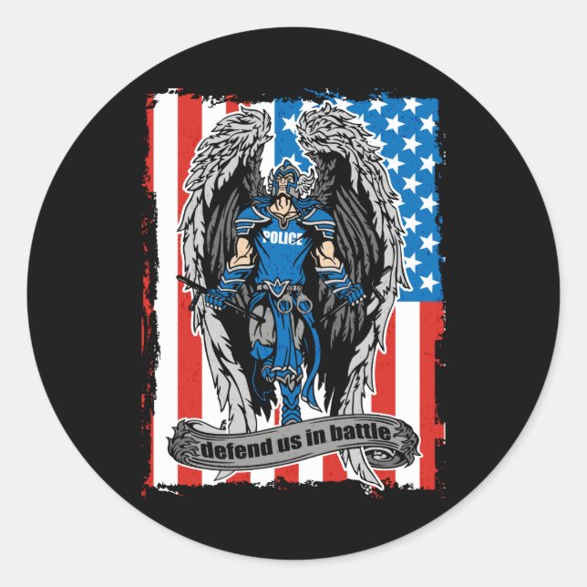 Sticker Rond Saint Michael Angel Nous défend au combat (Devant)