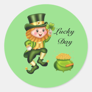 Sticker Rond Saint-Patrick chanceux lutin sur fond vert citron