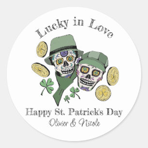 Sticker Rond Saint Patrick Personnalisé Nom Crâne Vert Chanceux
