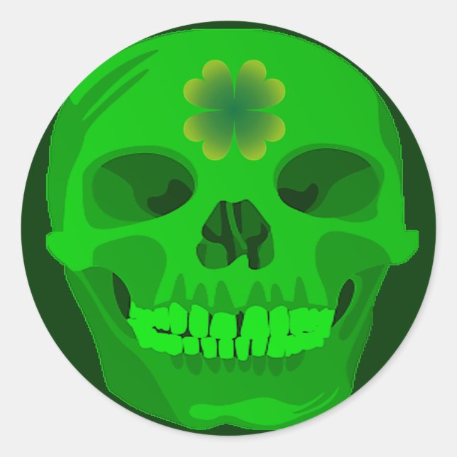 Sticker Rond Saint Patrick's Day Irlandais Shamrock Skull (Devant)