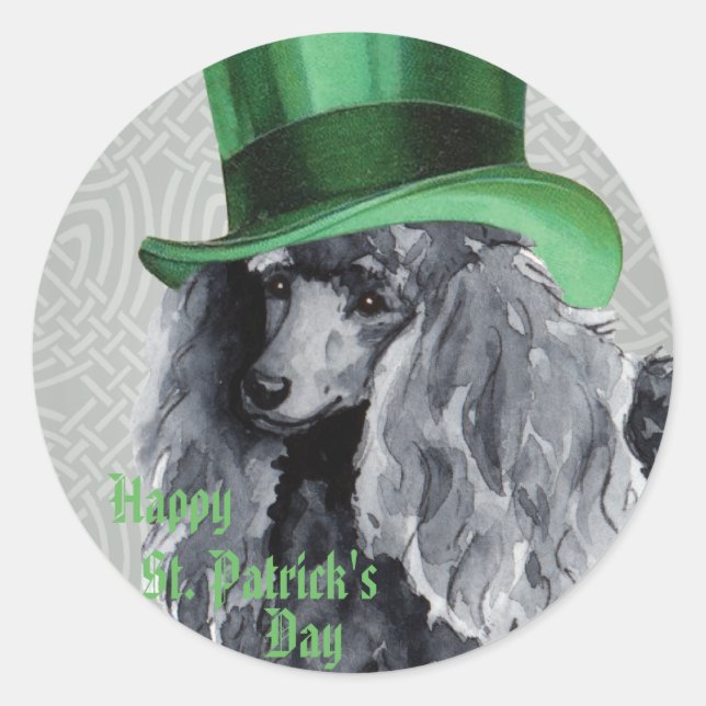 Sticker Rond Saint Patrick's Day Miniature Poodle (Devant)