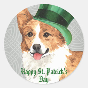 Sticker Rond Saint Patrick's Day Pembroke Welsh Corgi