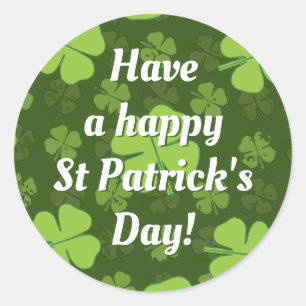 STICKER ROND SAINT PATRICKS QUATRE FEUILLES CLOVER CLASSIQUE RO