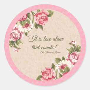 Sticker Rond Saint-Thérèse citation Rose dentelle rose
