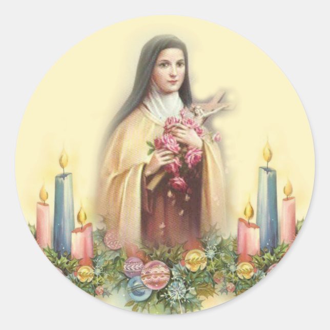 Sticker Rond Saint Thérèse de Lisieux avec bougies de Noël (Devant)