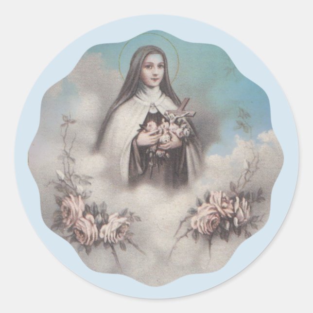 Sticker Rond Saint Thérèse de Lisieux avec crucifix/autocollant (Devant)