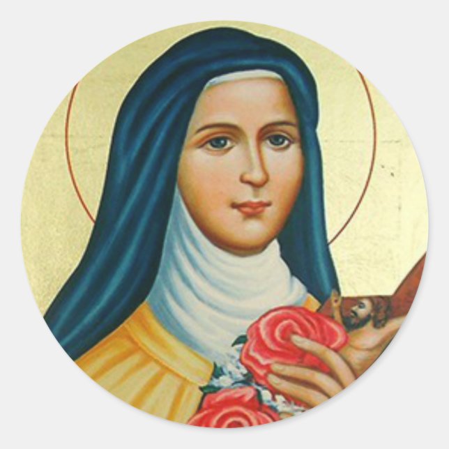 Sticker Rond Saint-Thérèse le petit Crucifix Rose (Devant)