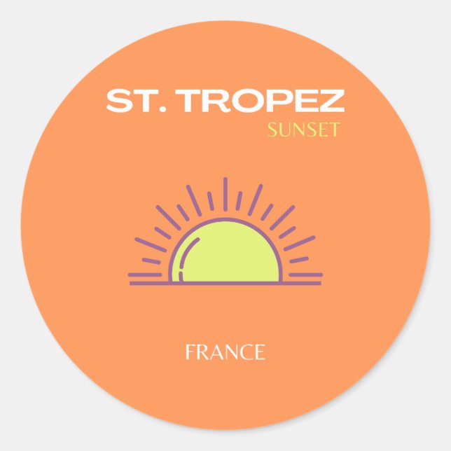 Sticker Rond Saint-Tropez, France, Coucher de soleil, Art du vo (Devant)