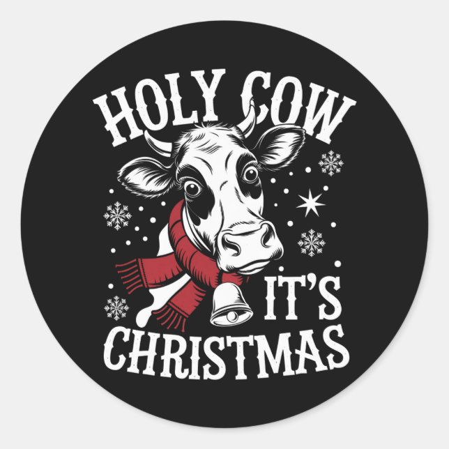 Sticker Rond Saint Vache C'est Noël Funny Cow Lover Farm (Devant)