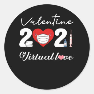 Sticker Rond Saint Valentin 2021 Distancing Love Face Mask