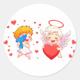 Sticker Rond Saint-Valentin 2025 : Angels mignons et joyeux 👼