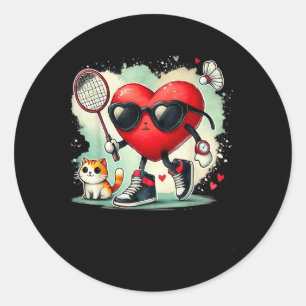 Sticker Rond Saint-Valentin Amateur de Badminton Cœur Navette C