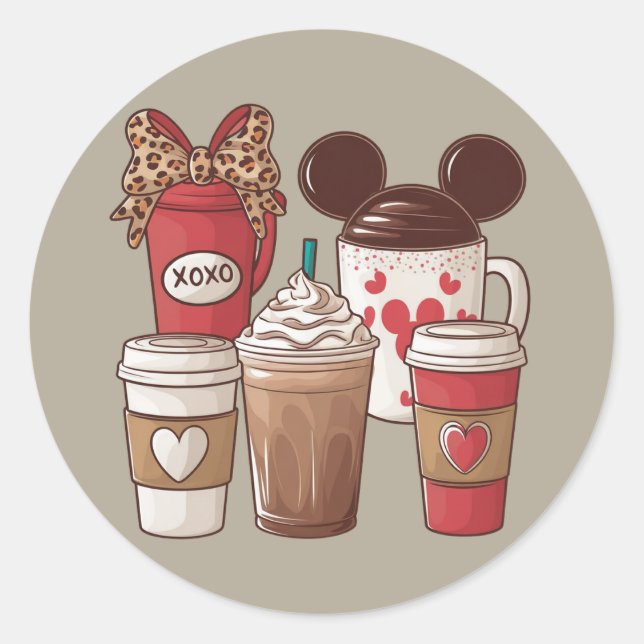 Sticker Rond Saint-Valentin Amoureux du café Latte amusant (Devant)
