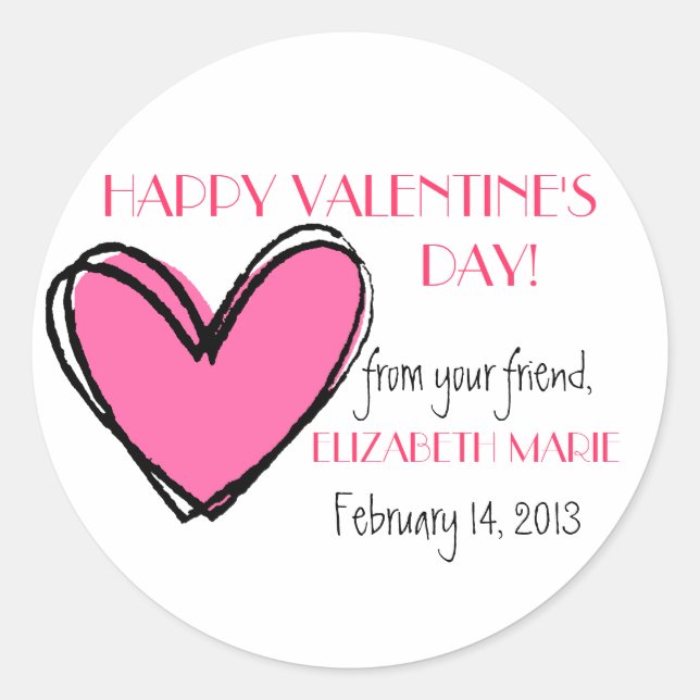Sticker Rond Saint-Valentin au coeur rose (Devant)