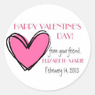 Sticker Rond Saint-Valentin au coeur rose