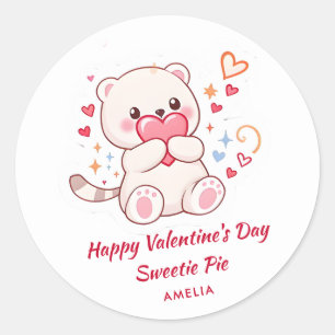 Sticker Rond Saint Valentin avec l'ours et les coeurs de Kawaii