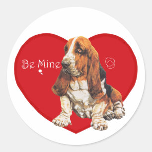 Sticker Rond Saint-Valentin Basset Hound