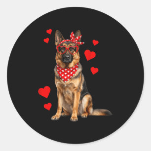 Sticker Rond Saint-Valentin Berger Allemand Amoureux de Chien C