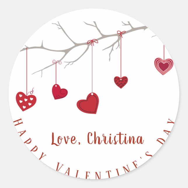 Sticker Rond Saint Valentin Branche de l'arbre cardiaque (Devant)