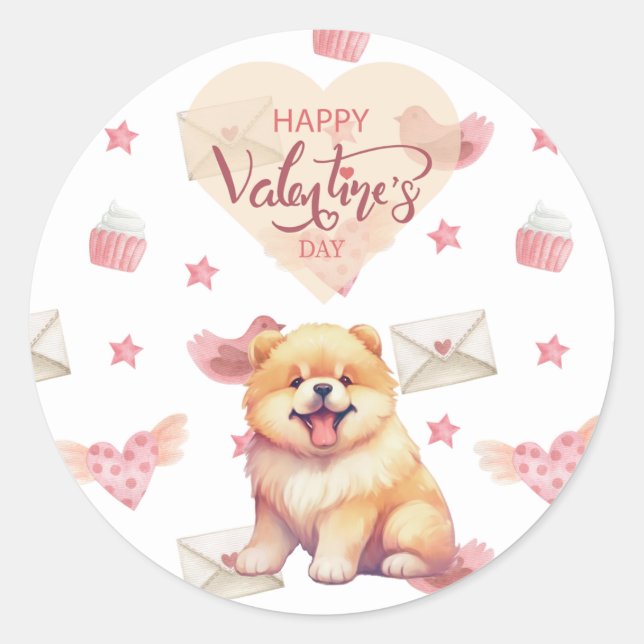 Sticker Rond Saint Valentin Chien Chow Chien Chow Chien Valenti (Devant)