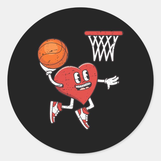 Sticker Rond Saint Valentin Coeur Dunking Basketball Garçons Fi (Devant)