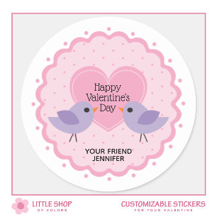 Sticker Rond Saint-Valentin cœur rose et oiseaux