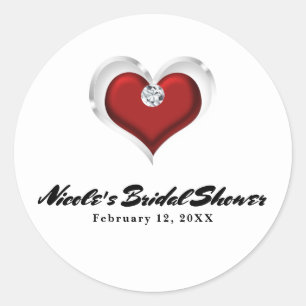 Sticker Rond Saint-Valentin Cœur Rouge avec Diamant Chic Party