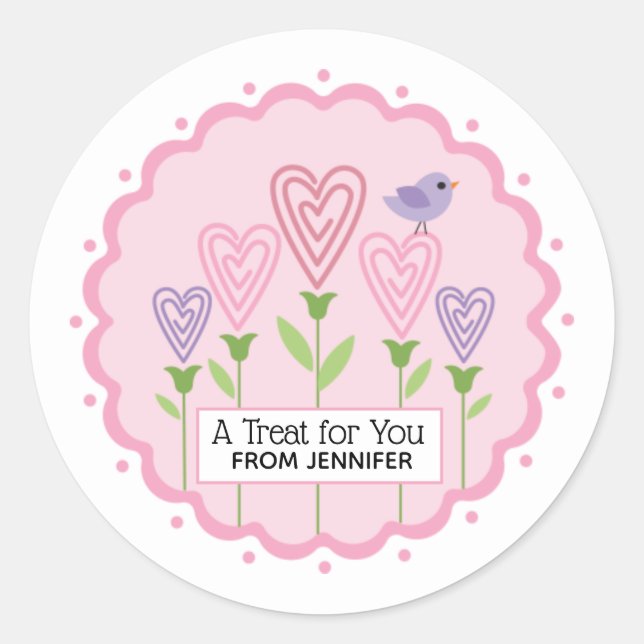 Sticker Rond Saint Valentin Coeurs floraux roses (Devant)