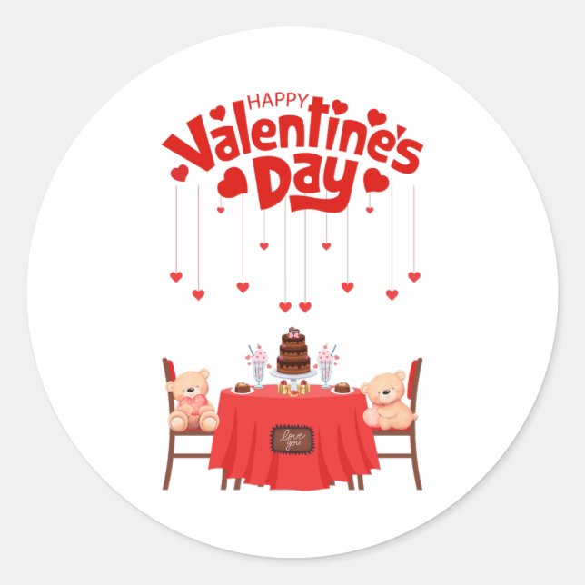 Sticker Rond Saint Valentin Coeurs mignons Chocolats Nounours (Devant)