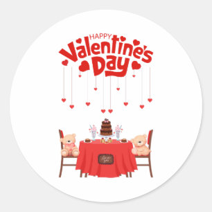 Sticker Rond Saint Valentin Coeurs mignons Chocolats Nounours