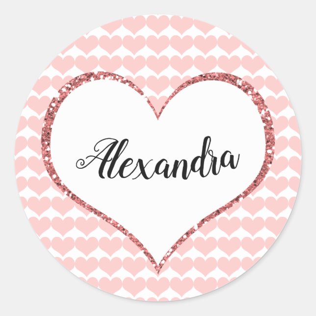 Sticker Rond Saint Valentin Coeurs roses Nom personnalisé (Devant)