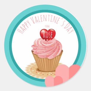Sticker Rond Saint Valentin Cupcake Heart