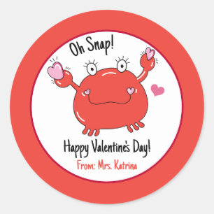 Sticker Rond Saint-Valentin Cute Red Crab Hearts Enfants
