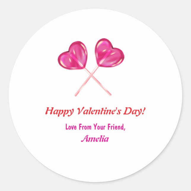 Sticker Rond Saint-Valentin Joli Lollipops rose Nom du coeur (Devant)