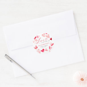 Sticker Rond Saint-Valentin Mariage Fantaisiste Cœurs Réception