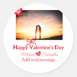 Sticker Rond Saint-Valentin nœud rouge ajouter photo nom cœur a