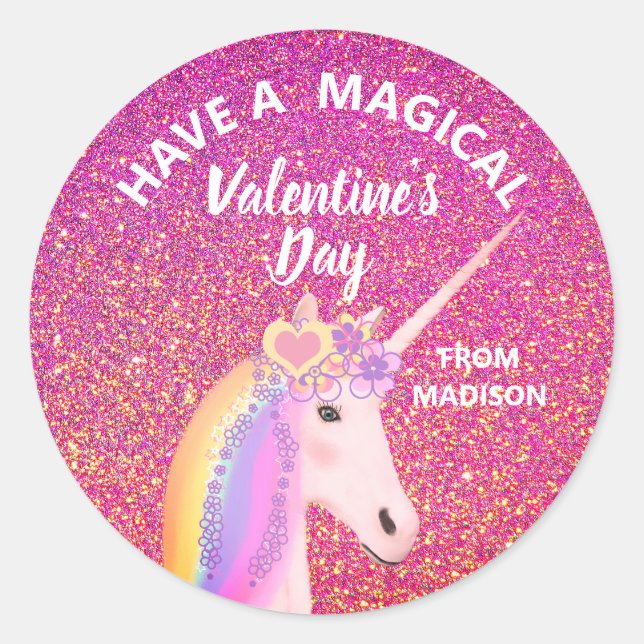 Sticker Rond Saint Valentin Parties scintillant rose Unicorn Pe (Devant)